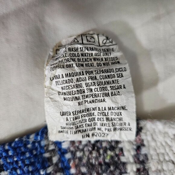 Vint Mexican Blanket Throw Baja Falsa Southwest Blue White Black Stripe 70"x48" - Picture 9 of 10